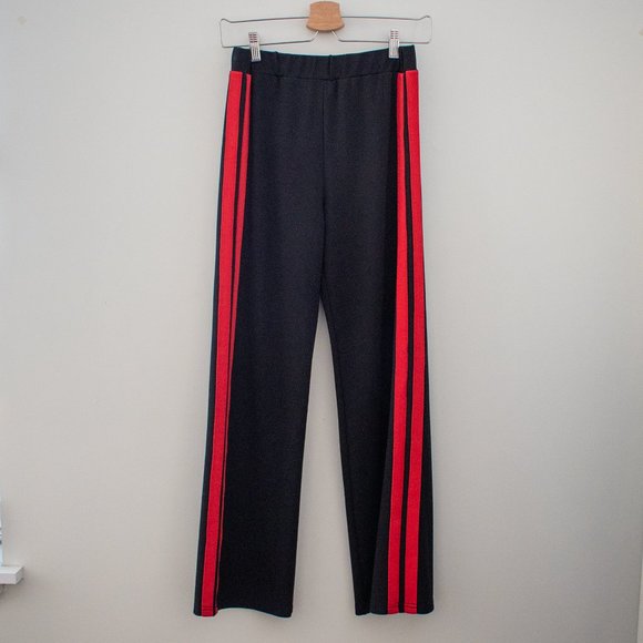 Black Stretchy Pants with Knit Red Side Racing Stripes - Picture 2 of 9